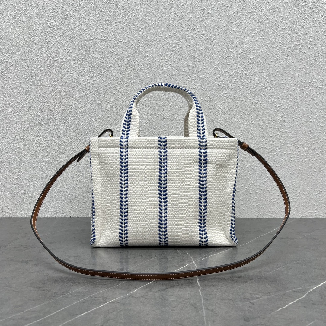 Celine Small Cabas Thais In Striped Textile And Calfskin Blue/White 199162